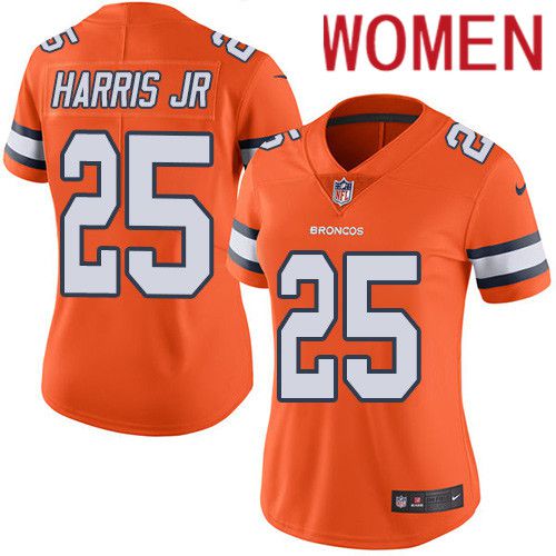 Women Denver Broncos #25 Chris Harris Jr Orange Nike Rush Vapor Limited NFL Jersey->women nfl jersey->Women Jersey